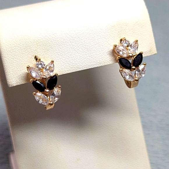 Goldtone and Rhinestone Huggie Earrings (3 Pairs) Pierced Earrings - Picture 10 of 11